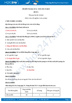 5 Đề thi học kì 2 môn Công nghệ lớp 8 có đáp án năm 2017
