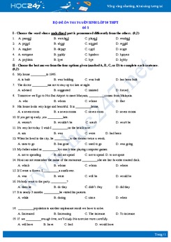 Tuyển tập đề thi tuyển sinh vào lớp 10 THPT môn Tiếng Anh có đáp án