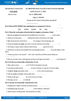 Đề thi tuyển sinh THPT môn Tiếng Anh Bình Định năm học 2015 - 2016 có đáp án