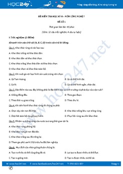 5 Đề thi học kì 2 môn Công nghệ lớp 7 có đáp án năm 2017