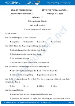 Đề thi thử THPT QG 2017 có đáp án môn Vật Lý THPT Triệu Sơn- Thanh Hóa