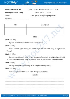 Đề thi học kì 2 môn Lịch sử lớp 8 năm 2014 - Trường THCS Bình Giang