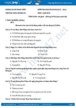 Đề thi học kì 2 môn Lịch sử lớp 8 năm 2016 - Trường THCS Chánh An