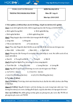 Đề thi học kì 2 môn Lịch sử lớp 8 năm 2015 - Trường THCS Hoàng Hoa Thám