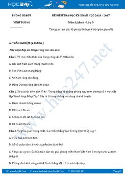 Bộ 3 đề thi học kì 2 môn Lịch sử lớp 9 năm 2017