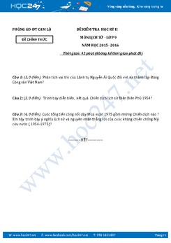 Đề thi học kì 2 môn Lịch sử lớp 9 năm 2016 - Phòng GD và DT Cam Lộ