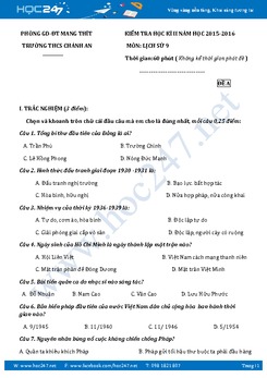 Đề thi học kì 2 môn Lịch sử lớp 9 năm 2016 - Trường THCS Chánh An