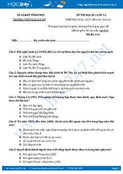 Đề thi học kì 2 môn Lịch sử  lớp 12 năm 2017 - Trường THPT Ngô Gia Tự