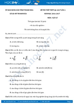 Đề thi thử THPT QG 2017 môn Vật Lý Sở GD-ĐT Thanh Hóa có đáp án