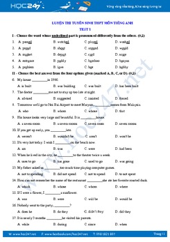 Tuyển tập đề thi tự luyện môn tiếng Anh tuyển sinh THPT có đáp án