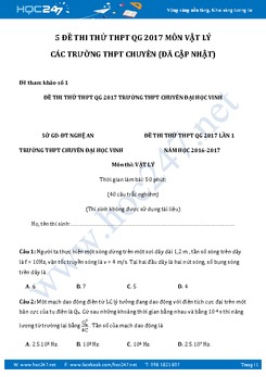 Bộ 5 Đề thi thử THPT QG 2017 có lời giải chi tiết môn Vật Lý