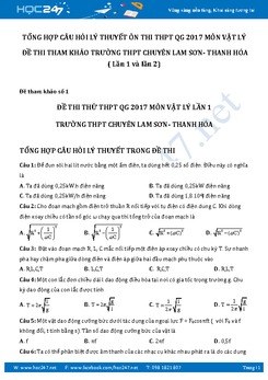 Tổng ôn lý thuyết Vật Lý ôn thi THPT QG 2017 trường Chuyên Lam Sơn