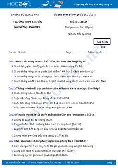 Đề thi thử THPT QG môn Lịch sử lần 2 năm 2017 - Trường Chuyên Nguyên Quang Diêu