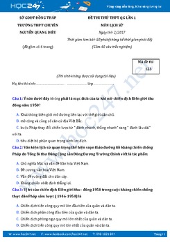 Đề thi thử THPT QG môn Sử lần 1 năm 2017 - Trường Chuyên Nguyên Quang Diêu