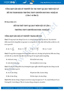 Tổng ôn lý thuyết Vật Lý ôn thi THPT QG 2017 trường Chuyên ĐH Vinh
