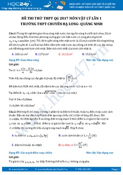 Tổng hợp bài tập Vận dụng cao môn Vật Lý ôn thi THPT QG 2017 trường Chuyên Hạ Long