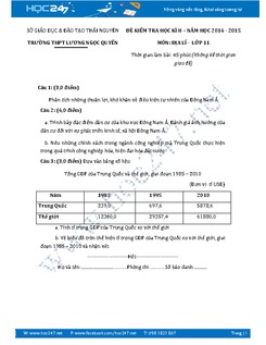 Đề thi học kì 2 môn Địa lớp 11 năm 2015 - Trường THPT Lương Ngọc Quyến