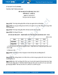 Đề thi học kì 2 môn Địa lý lớp 11 năm 2017 - Trường THPT Trần Hưng Đạo