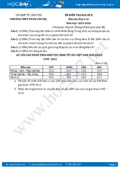 Đề thi học kì 2 môn Địa lý lớp 11 năm 2016 - Trường THPT Phan Văn Trị