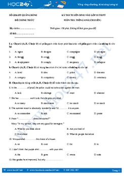 Đề thi tuyển sinh THPT lớp 10 chuyên Anh tỉnh Quảng Bình