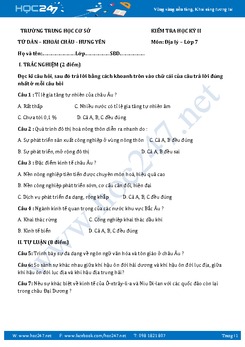 Đề thi học kì 2 môn Địa lý lớp 7 năm 2017 - Trường THCS Tứ Dân - Khoái Châu - Hưng Yên