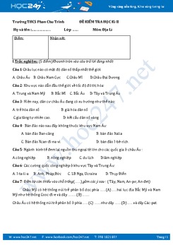 Đề thi học kì 2 môn Địa lý lớp 7 năm 2017 - Trường THCS Phan  Chu Trinh