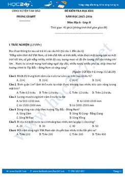 Đề thi học kì 2 môn Địa lý lớp 8 năm 2016 - Phòng GD và ĐT Tam Đảo