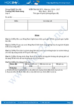 Đề thi học kì 2 môn Địa lý lớp 8 năm 2017 - Trường THCS Bình Giang