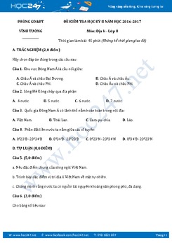 Bộ 4  đề thi học kì 2 môn Địa lý  lớp 8 năm 2017