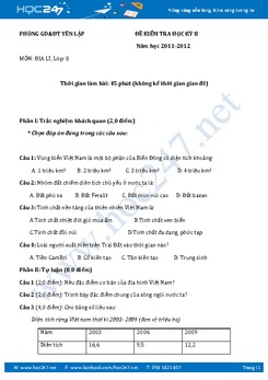 Đề thi học kì 2 môn Địa lý lớp 8 - Phòng GD và ĐT Yên Lập