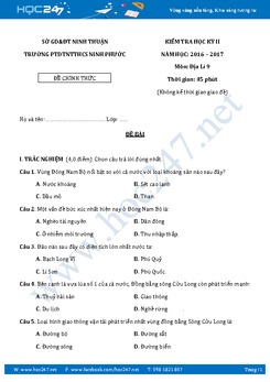 Bộ 4  đề thi học kì 2 môn Địa lý  lớp 9 năm 2017