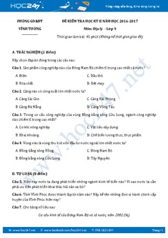 Đề thi học kì 2 môn Địa lý lớp 9 năm 2017 - Phòng GD và ĐT Vĩnh tường