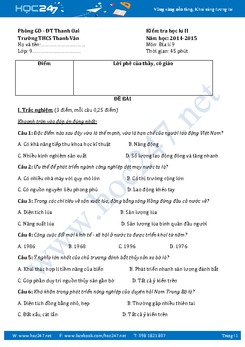 Đề thi học kì 2 môn Địa lý lớp 9 năm 2015 - Trường THCS Thanh Văn
