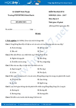 Đề thi học kì 2 môn Địa lý lớp 9 năm 2017 - Trường PTDTNTTHCS Ninh Phước