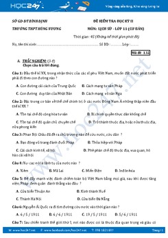 Đề thi học kì 2 môn Lịch sử lớp 11 năm 2017 - Trường THPT Hùng Vương