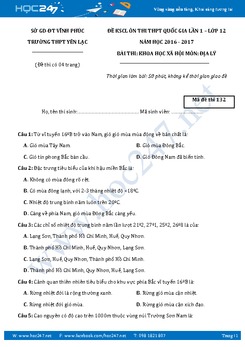 Đề thi thử THPT QG môn Địa lý lớp 12 năm 2017 - Trường THPT Yên Lạc