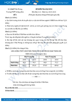 Đề thi học kì 2 môn Địa lý lớp 12 năm 2017 - Trường THPT Lê Qúi Đôn