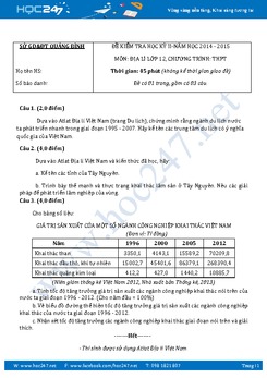 Đề thi học kì 2 môn Địa lý lớp 12 năm 2017 - Sở GD và ĐT Quảng Bình