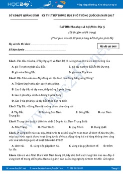 Đề thi thử THPT QG môn Địa lý năm 2017 - Sở GD và ĐT Quảng Bình