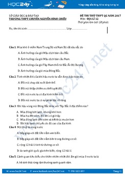 Đề thi thử THPT QG môn Địa lý năm 2017  - Trường Chuyên Nguyễn Đình Chiểu