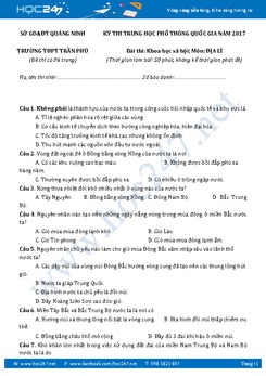 Đề thi thử THPT QG môn Địa lý  năm 2017 - Trường THPT Trần Phú