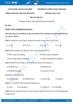 Đề thi học kì 2 môn Vật lý lớp 6 năm 2017 Phòng GD-ĐT Thạch Hà có lời giải và thang điểm