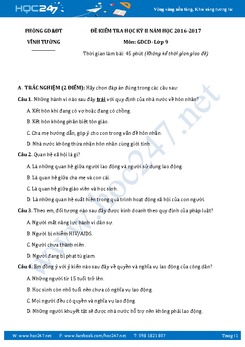 Đề thi học kì 2 môn GDCD lớp 9 năm 2017 - Phòng GD và ĐT Vĩnh Tường