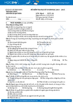 Bộ 2 đề thi học kì 2 môn Địa lý lớp 10 năm 2017