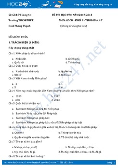 Bộ 2 đề thi học kì 2 môn GDCD 8 năm 2017 - 2018