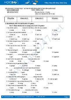 Đề thi tuyển sinh THPT môn Tiếng Anh chuyên Quốc học Huế