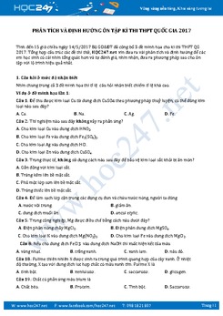 Hướng ôn tập môn Hóa học kì thi THPT QG 2017