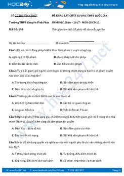 Đề thi thử THPT QG môn GDCD - Trường THPT Vĩnh Phúc