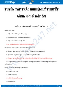 168 câu trắc nghiệm Lý thuyết Sóng cơ học Vật Lý 12 có đáp án