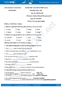 Đề thi thử tuyển sinh THPT lớp 10 lần 2 môn tiếng Anh Sở GD&ĐT Thanh Hóa